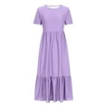 thumbnail image 2 of Jusqu'à 30 % de Rabais, Robe Imprimée à Manches Courtes et Col Rond pour Femmes, Robe Imprimée à Manches Courtes et Col Rond Tendance, Idéale pour la Mode Décontractée d'Été, Confort Douillet/95 % Polyester+5 % Spandex, Violet, 2 of 7