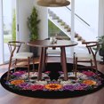 thumbnail image 4 of Bright Flowers Skull Round Area Rug 5ft, Vibrant Botanical Skeleton Black Washable Non-Slip Circle Rugs for Bedroom Living Room Kitchen, Soft Low Pile Carpet for Dining Room Playroom Nursery, 4 of 9
