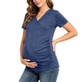 thumbnail image 2 of Noric Women V Neck Short Sleeve Maternity Nursing T-Shirt Side Ruched Slim Fit Pregnancy Soft Casual Pullover Top, 2 of 9