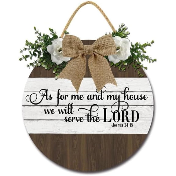 As For Me And My House We Will Serve The Lord Sign Bible Verses Scripture Wall Decor Christian Jesus Wall Art Rustic Round Wooden Farmhouse Wreaths Decor for Home