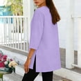 thumbnail image 5 of Htigea Womens 3/4 Sleeve V-Neck Tops Side Slit Tunic T-Shirts Solid Casual Loose Fit Pullover Soft Comfy Daily Tees Purple XXL, 5 of 6