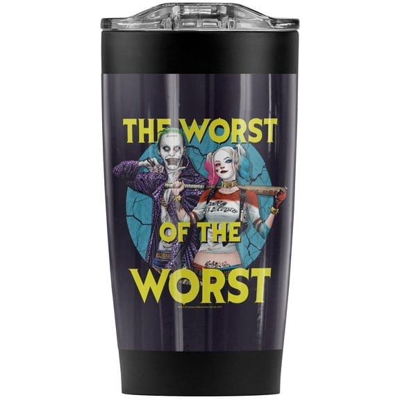 Suicide Squad Harley Quinn & Joker Worst Pair Stainless Steel Tumbler 20 oz Coffee Travel Mug/Cup, Vacuum Insulated & Double Wall with Leakproof Sliding Lid | Great for Hot Drinks and Cold Beverages