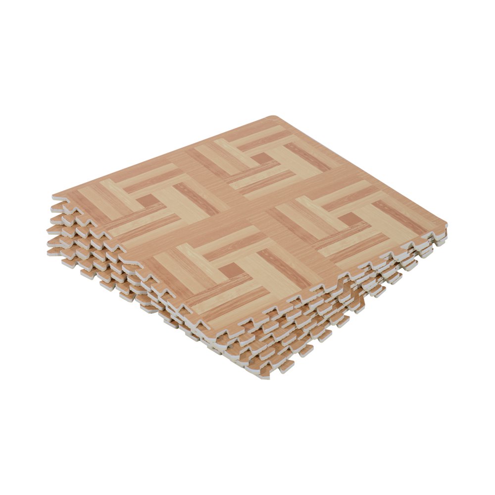 Anself Interlocking Puzzle Foam Floor Tile Mats Light Wood Geometric