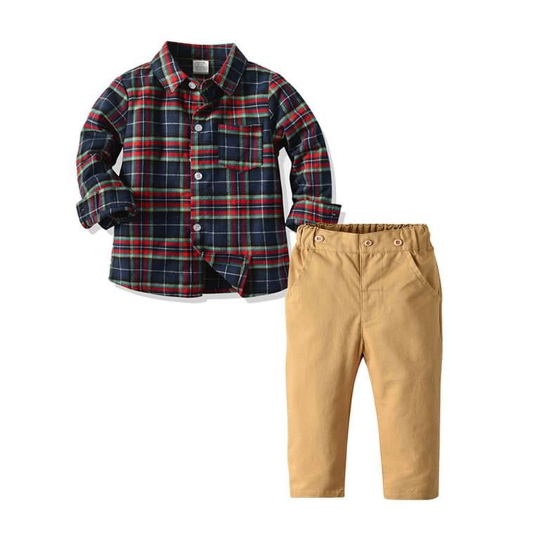 Toddler Boy Plaid Flannel Outfit with 