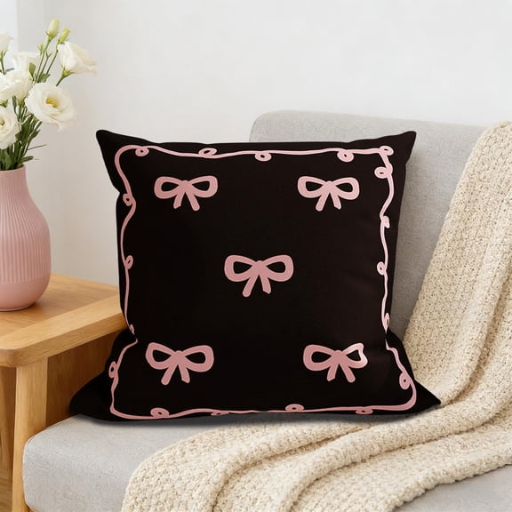 Lunxisen 1 Pcs Bow Throw Pillow Covers,Soft Plush Faux Fur Jacquard Cushion Case Decoration for Girl Gift Bedroom Holiday Home Couch(45*45cm)