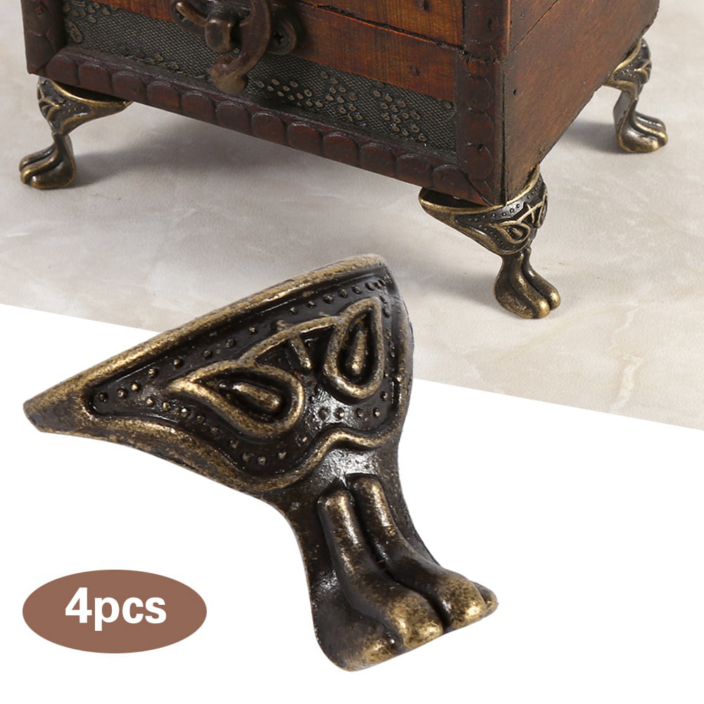 Wood 4pcs Decorative Brass Corner Chest Wood Box Decorative Jewelry Protector 