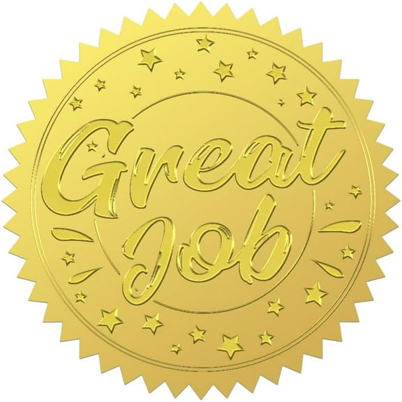 100Pcs 2'' Great Job Gold Foil Embossed Sticker Round Offical Seal Envelope Sticker Self Adhesive Medal Decoration Label for Envelopes Diplomas Certificates Awards Graduation Decoration