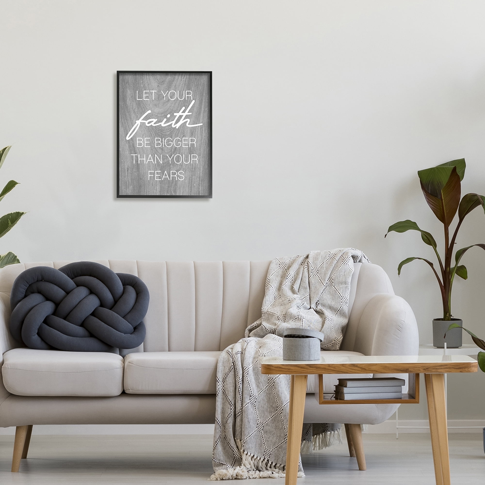 Stupell Industries Faith Bigger Than Fears Quote Rustic Style Graphic Art Black Framed Art Print Wall Art, 16x20, by Lil' Rue