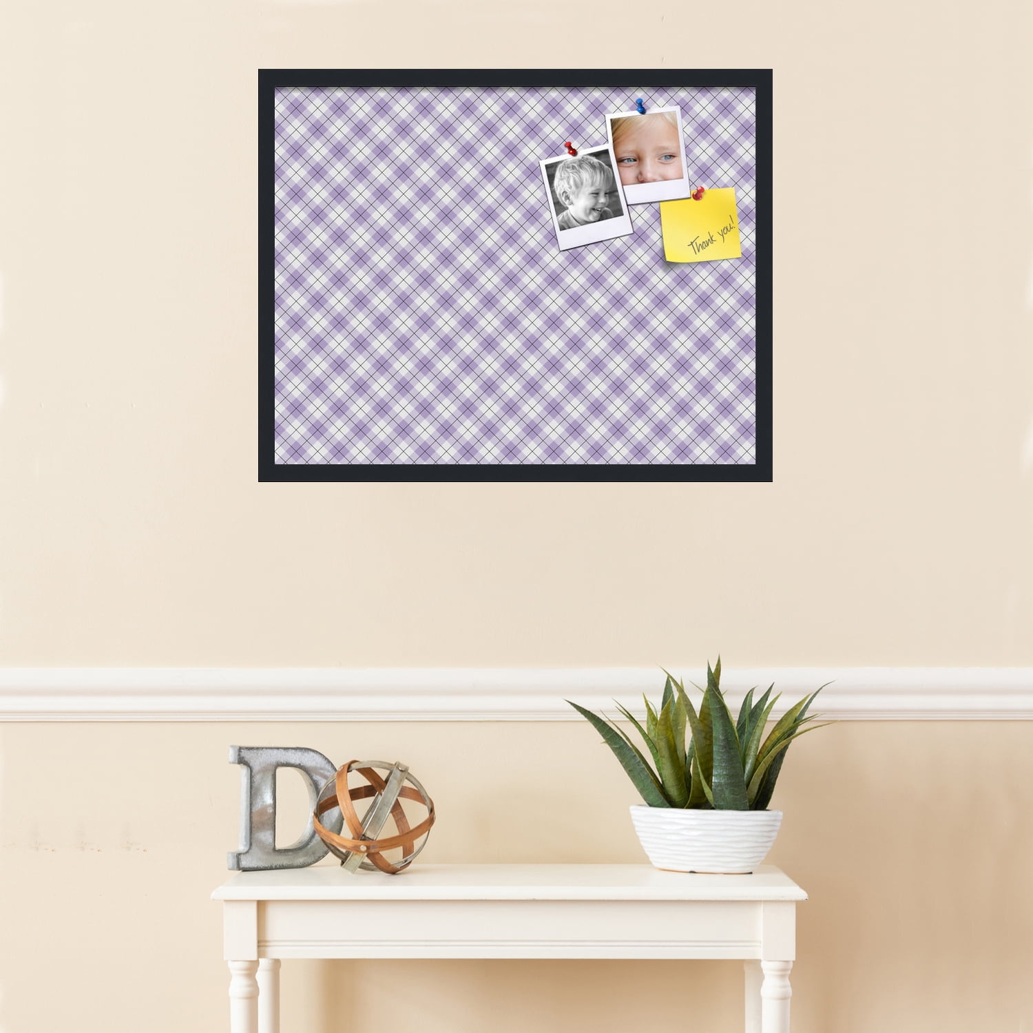 PinPix ArtToFrames 26x20 Custom Cork Bulletin Board Argyle Lilac   Poster Board Has a Fabric Style Canvas Finish, Framed in Satin Black (PinPix-639)