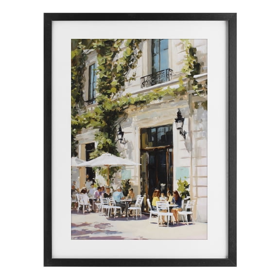 Stupell Industries Traditional Streetside Cafe Terrace with Ivy Black Framed Print Under Glass, 14 x 20, by Petals Prints Design