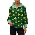 thumbnail image 4 of St. Patrick's Day Hoodie for Women Classic Plaid Pattern Ribbed Collared Button Placket Long Sleeve Loose Fit Festive Holiday Graphic Top, 4 of 6