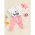 thumbnail image 4 of Newborn Baby Girl Little Sis Outfits Letter Short Sleeve T-shirt Romper Pants Set Headband Coming Home Hospital Clothes, 4 of 8