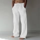 thumbnail image 4 of Pantalones informales de verano para hombre, ropa de diario, pantalones de lino suave de longitud completa, pantalones de cintura media con bolsillo y cordón, parte inferior de ropa de calle, 4 of 4