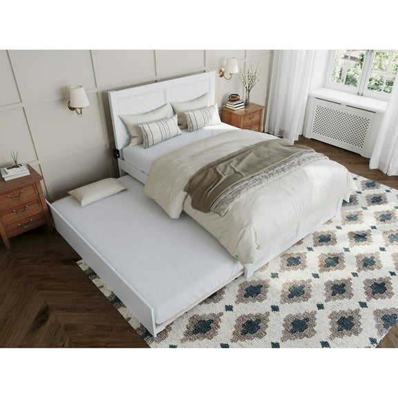 HomeStock Rustic Ranch Full Platform Bed with Matching Footboard & Full Trundle in White