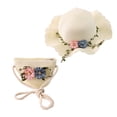 thumbnail image 2 of Sombrero de sol para niños, sombrero de paja, bolso de mano tejido, plegable, con flores, gorra de playa para blanco, 2 of 9