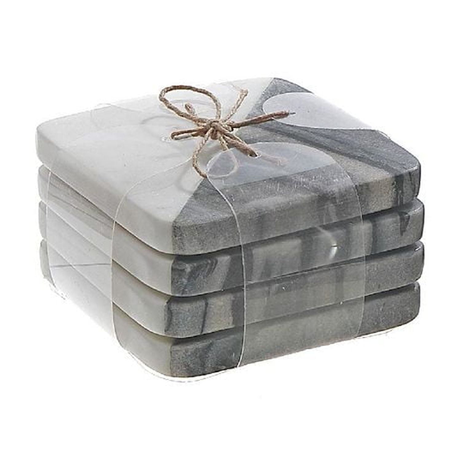 2 Tone DIAgonal 4Pc Marble Square Coaster 4X4" Black & White
