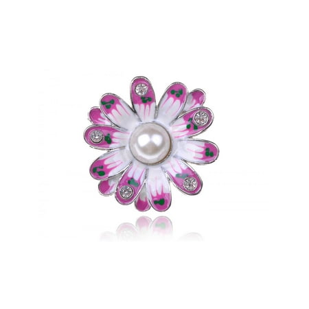Enamel Flower Daisy - Pink Enamel Faux Opaque Pearl Crystal Rhinestone Daisy Flower Floral Custom Ring