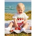 thumbnail image 5 of BemeyourBBs Toddler Girl Baby Summer Clothes Cute Infant Baby Girls Strawberry Outfit Strawberry Embroidery Hollow-Out Ruffles Hem Short Sleeve Shirt Tops Plaid Shorts 2Pcs Set, 5 of 9