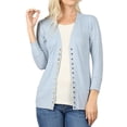 thumbnail image 1 of Women Classic Thin Snap Button Front V-Neck Button Down 3/4 Sleeve Ribbed Knit Cardigan, 1 of 3
