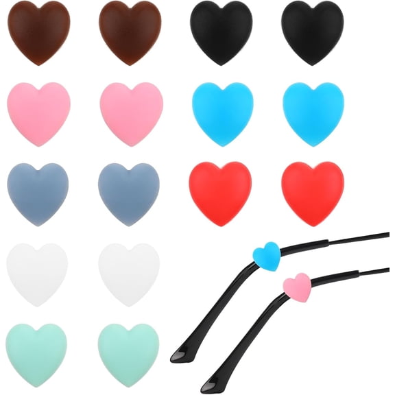 16 Pcs Eyeglasses Ear Grippers Multicolored Eye Glasses Anti-Slip Holder Heart-Shaped Silicone Eyewear Temple Tip Retainers Soft Behind Ear Hooks Sleeve Stopper For Sports Reading Glasses