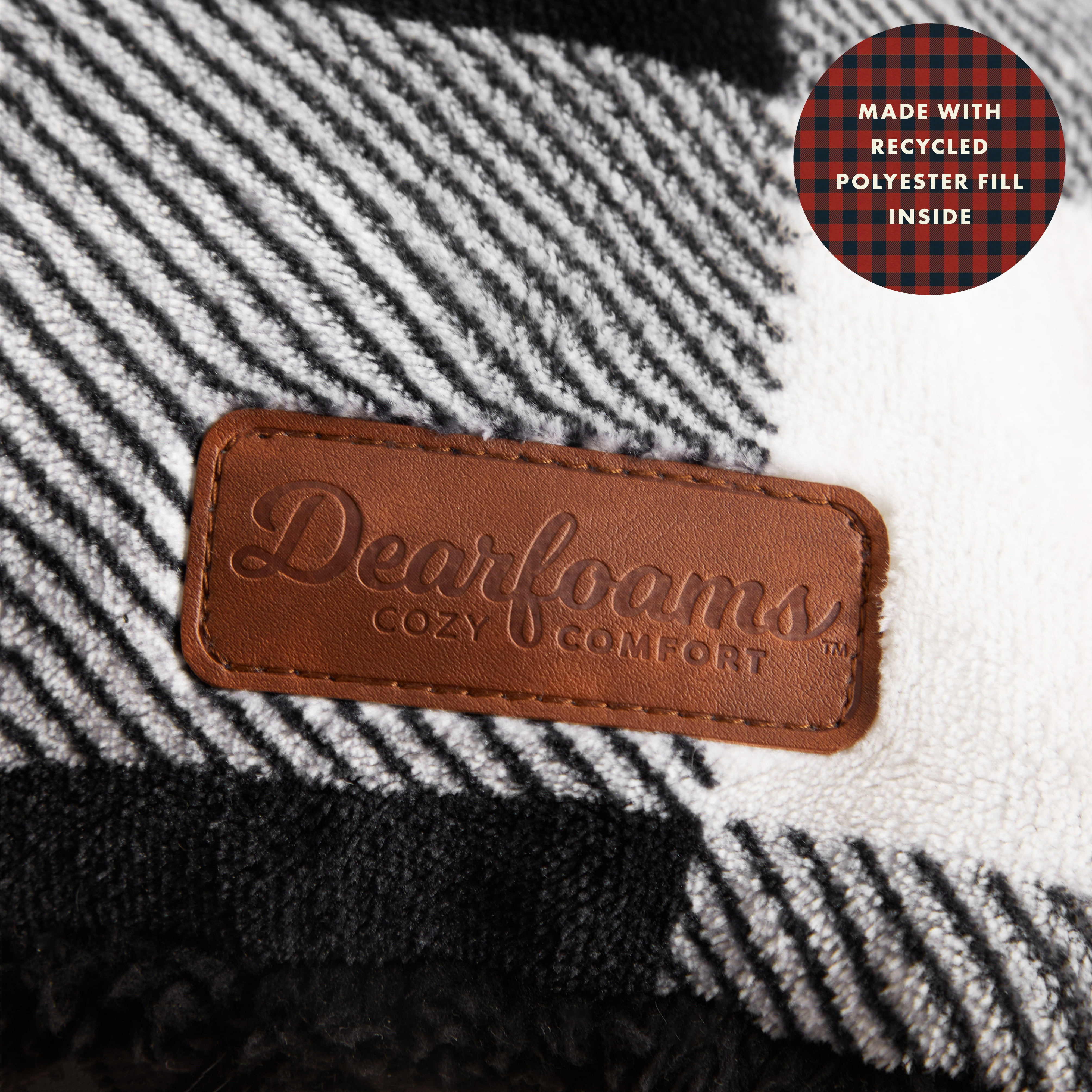 Dearfoams Royal Plush Reverse to Super Soft Sherpa Body Pillow, 20" x 48", Black White Check, Polyester Fill