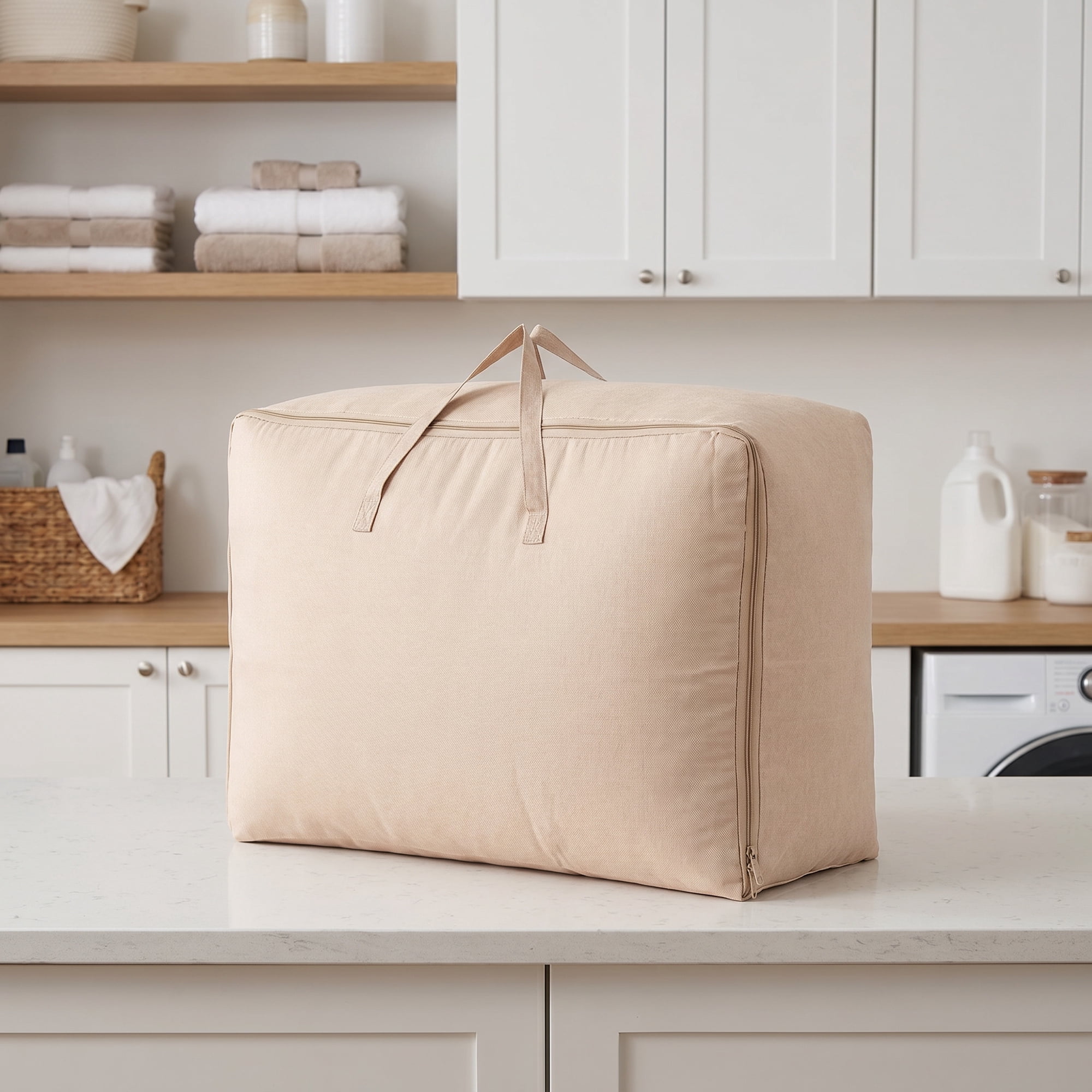 Unique Bargains Cation Fabric Storage Duffel Large Zipper Bag Beige 27.6"x19.7"x11.8"