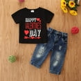 thumbnail image 2 of EnJoCho Toddler Boys Valentines Outfit 2 Piece Set Round Neck Short Sleeve Letter Print Top Solid Pocket Jeans Summer 2026 Casual Comfort Clothing, 2 of 9