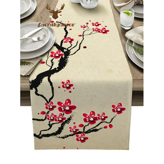 Cherry Blossom Branch Flower Chinese Style Table Runner Home Wedding Table Mat Centerpieces Decoration Dining Long Tablecloth