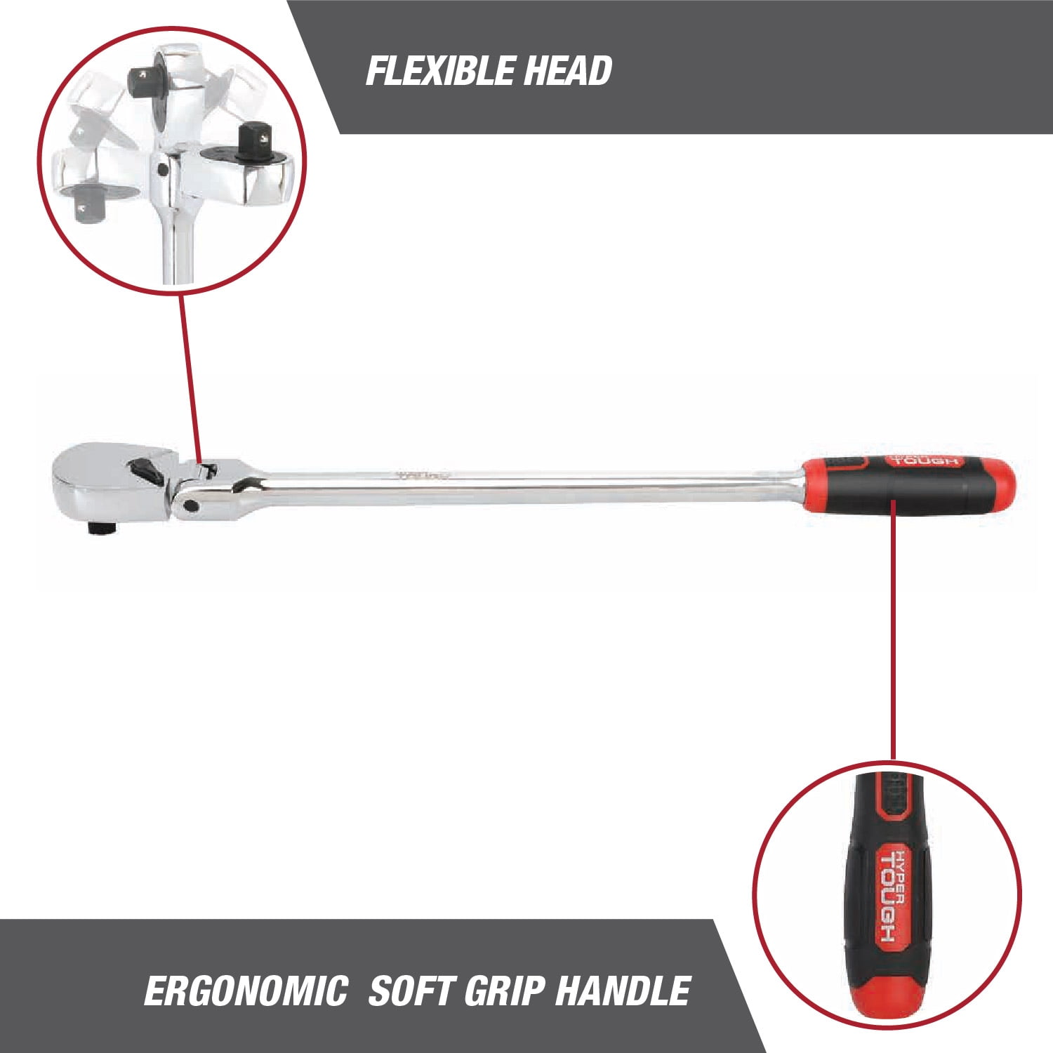Hyper Tough 1/2-inch Drive 18-inch Flex-Head Ratchet