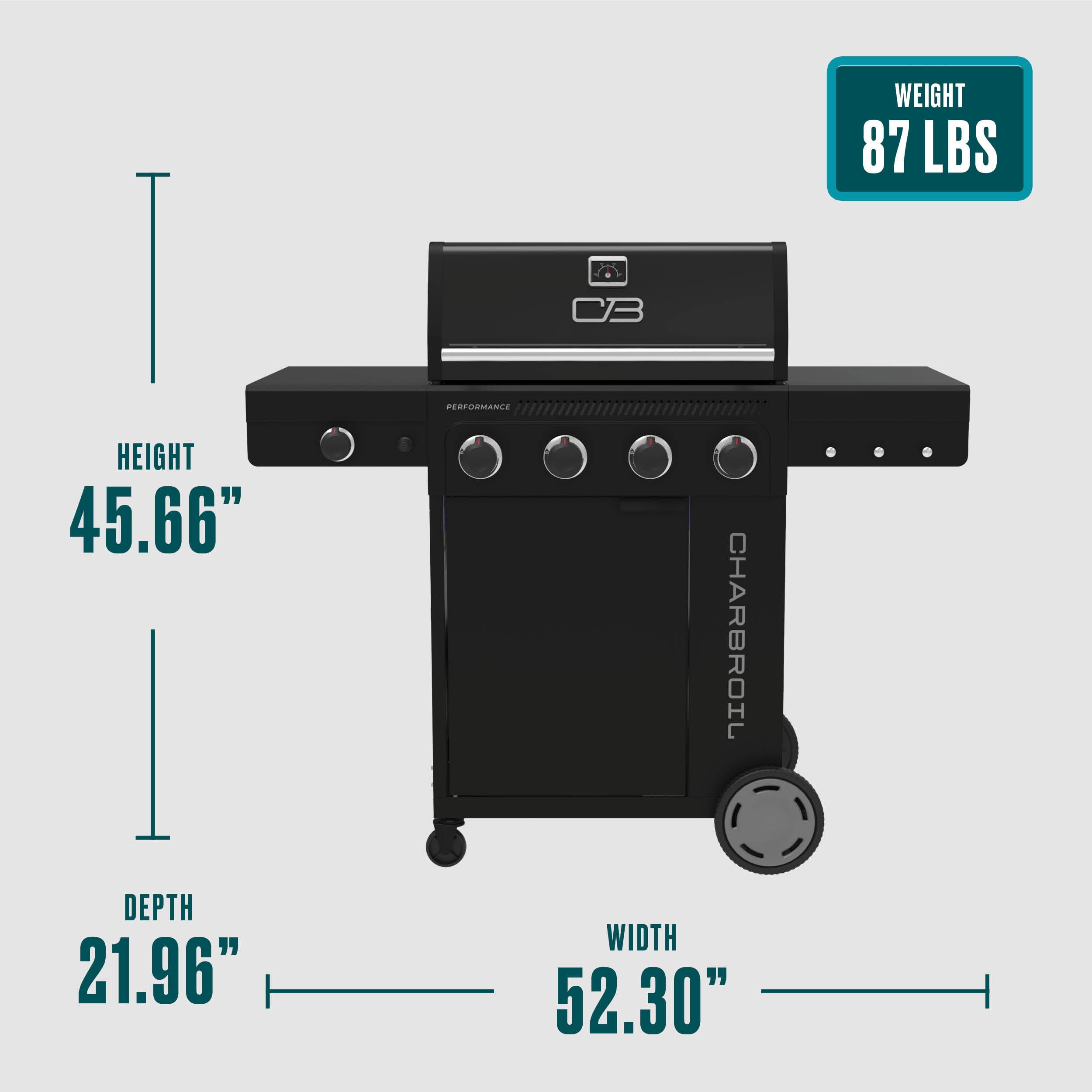 Charbroil® Performance Series™ FlavorMax™ 4 Burner Gas Grill Cabinet with Side Burner, Black Stainless