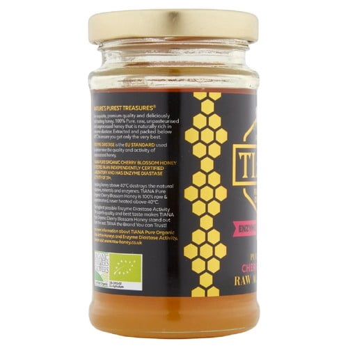 TIANA Pure Organic Cherry Blossom Raw Active Honey 250g, British Import (Pack of 2)