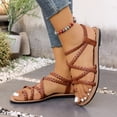 thumbnail image 3 of Rokment Roman Vintage Flip Flop Flat Strappy Sandals for Women 2026 Beach Retro Casual Braided Leather Slingback Walking Dress Summer Shoes Brown Size 8, 3 of 6