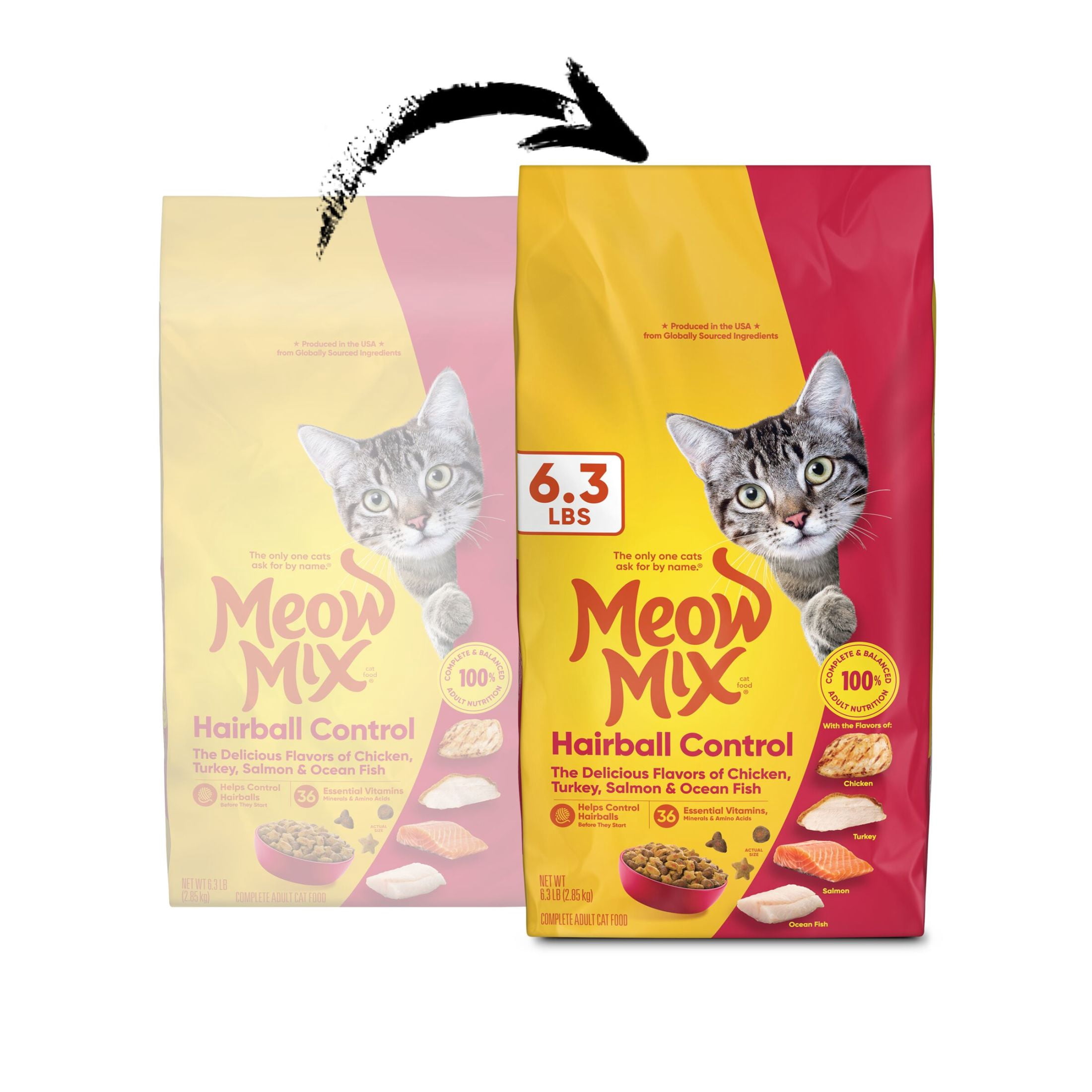 (4 pack) Meow Mix Hairball Control Dry Cat Food for Adult Cat, 6.3 lb. Bag