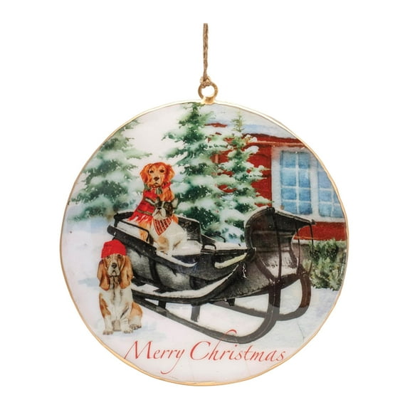 Melrose Dog and Sleigh Disc Ornament, 6-inch Height, Iron