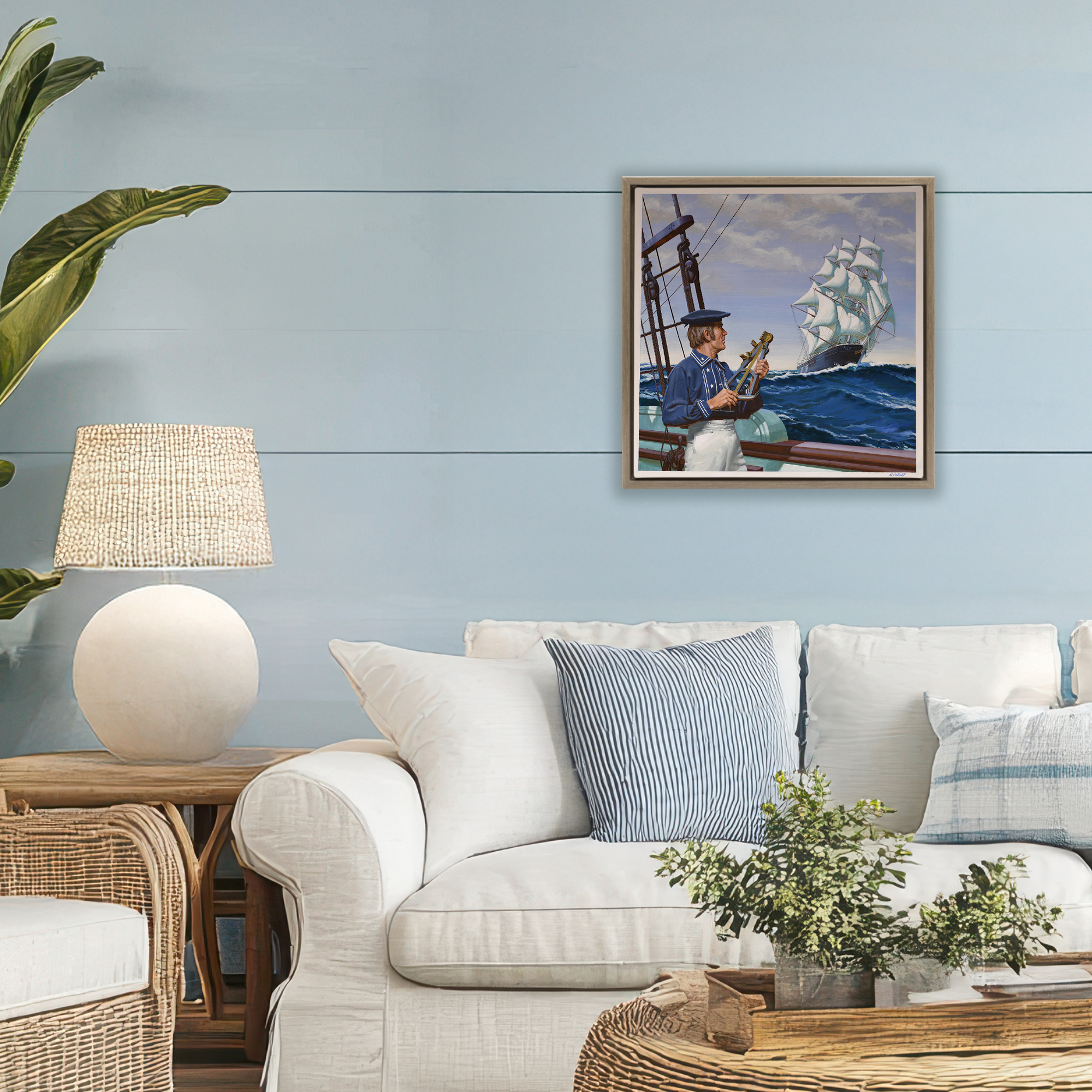 Flying Cloud Sailing Ship Brown Framed Floater Canvas Wall Art, design by Wind River Studios
