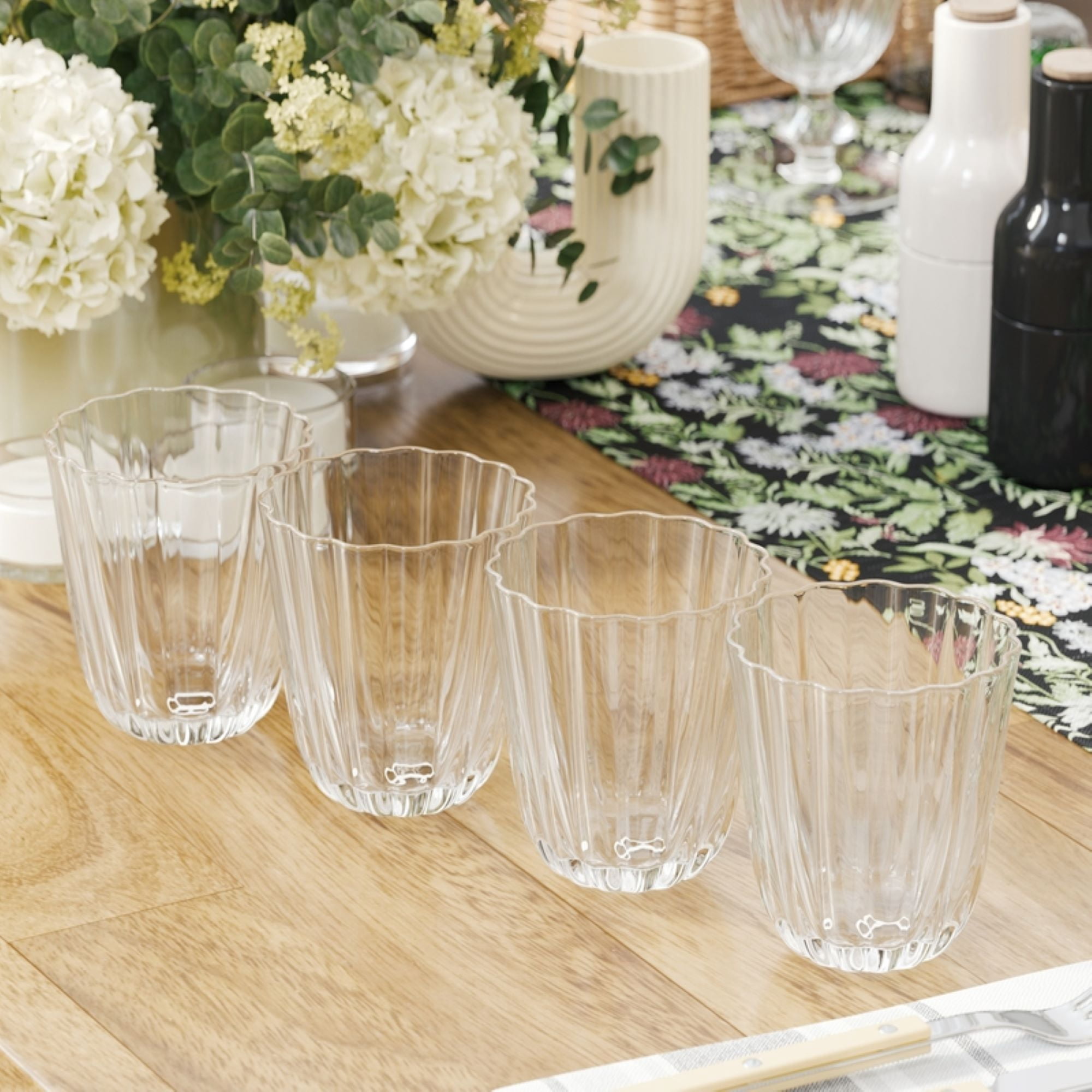Beautiful Scallop Water Glasses Set of 4 Clear Glass by Drew Barrymore