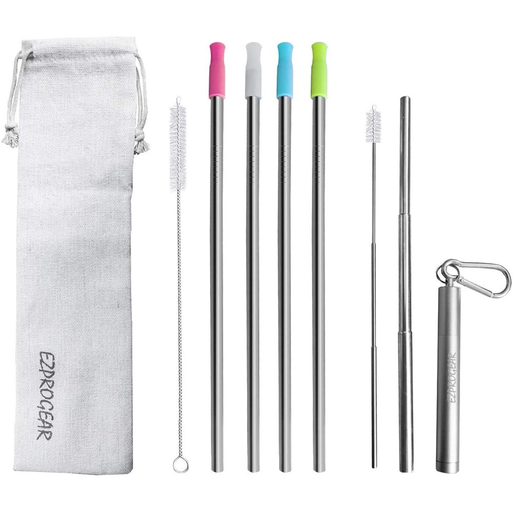 Ezprogear Metal Stainless Steel Wide Straws with Silicone Tips