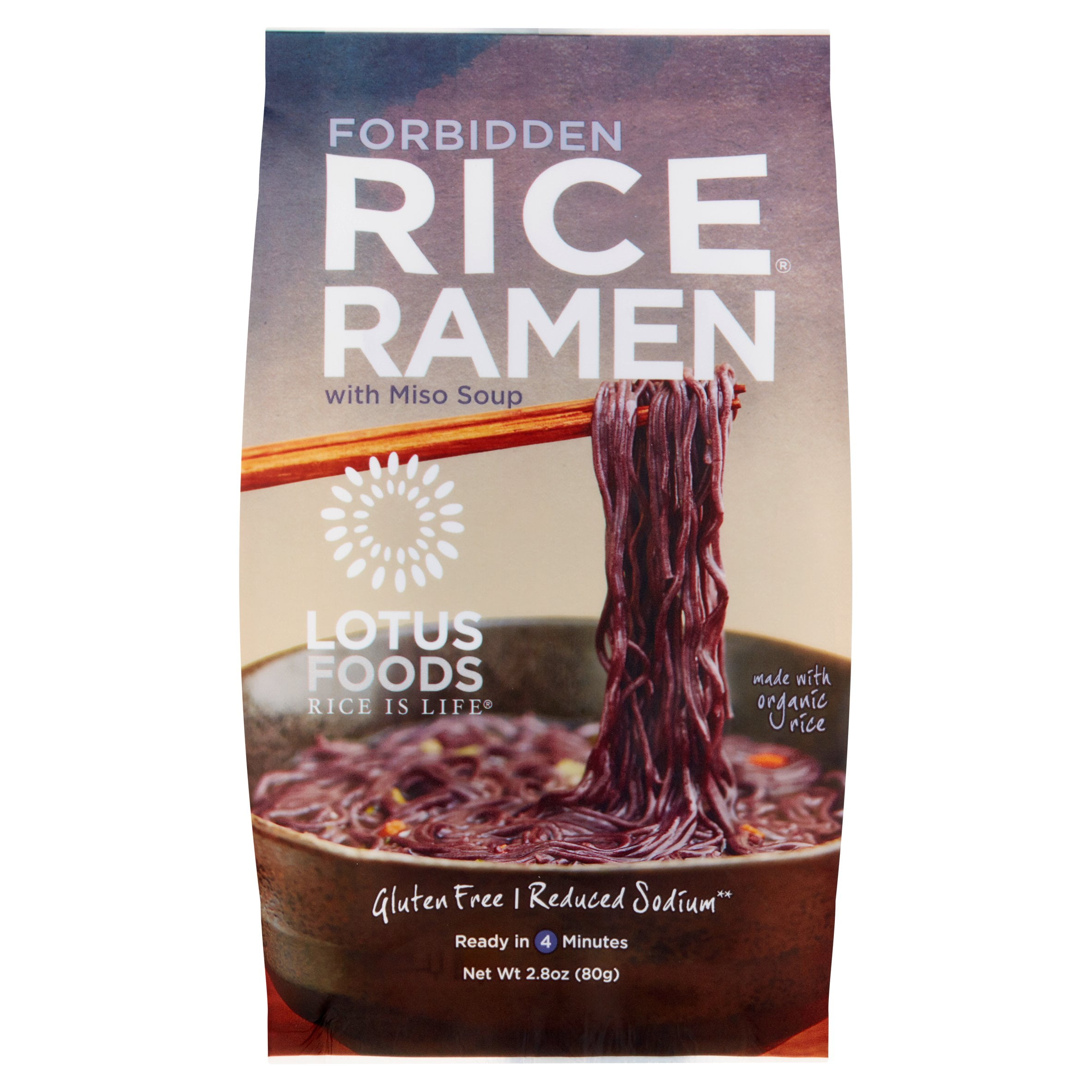 Lotus Foods Forbidden Rice Ramen with Miso Soup, 2.8 oz, 10 pack