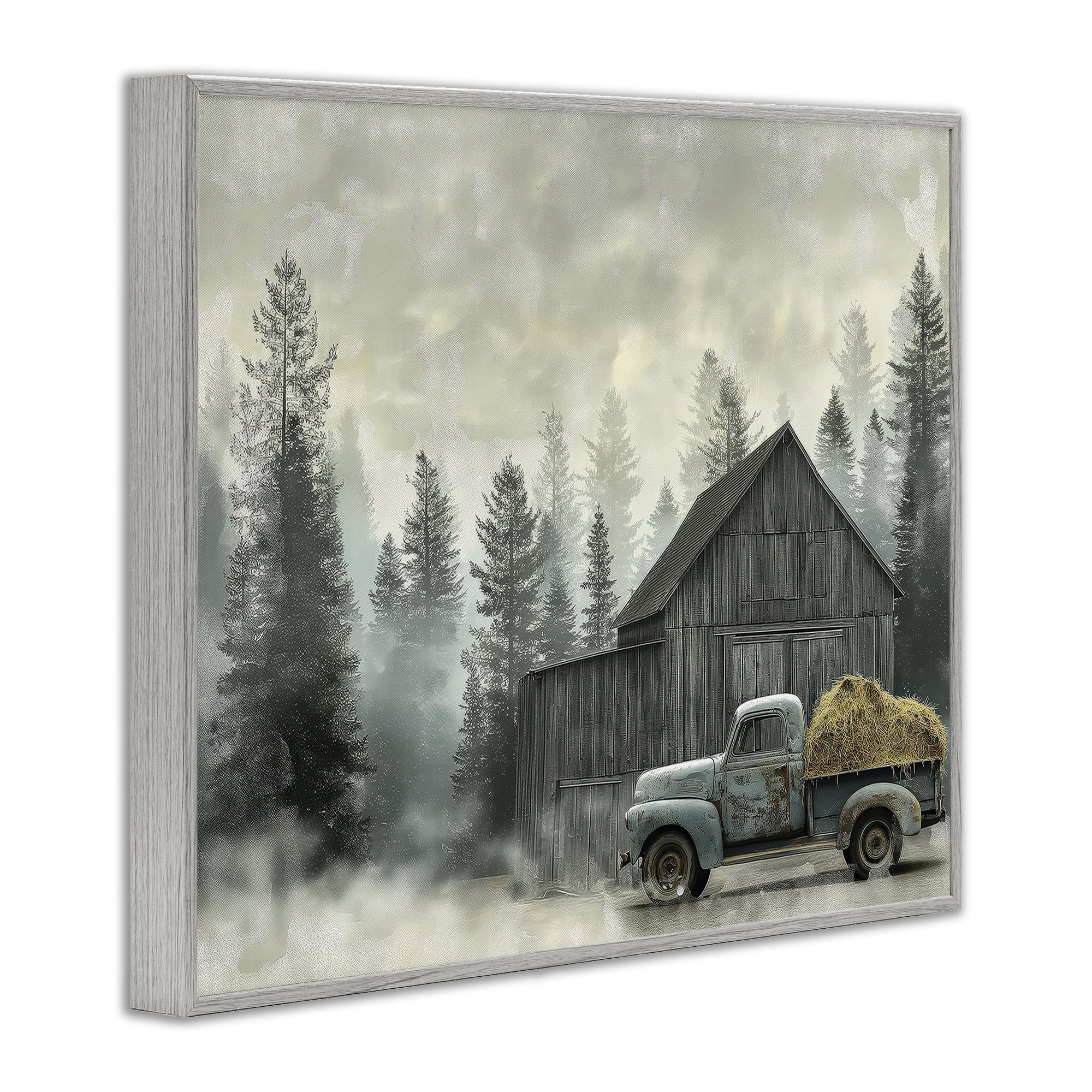 Stupell Industries Vintage Pickup at Misty Barn Gray Framed Giclee Art, design by Imagine It Images
