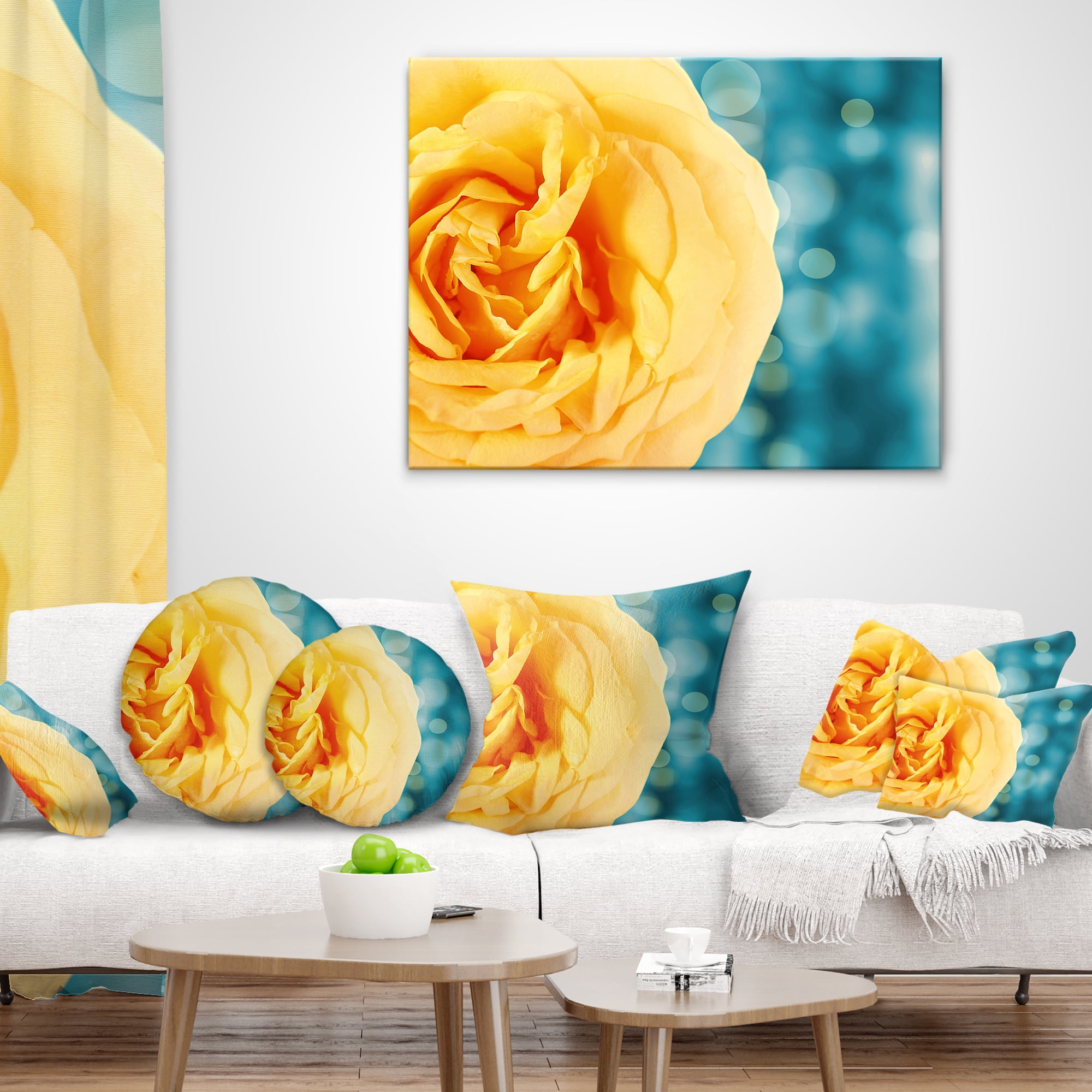 Designart Rose Flower with Lit up Background - Floral Throw Pillow - 18x18