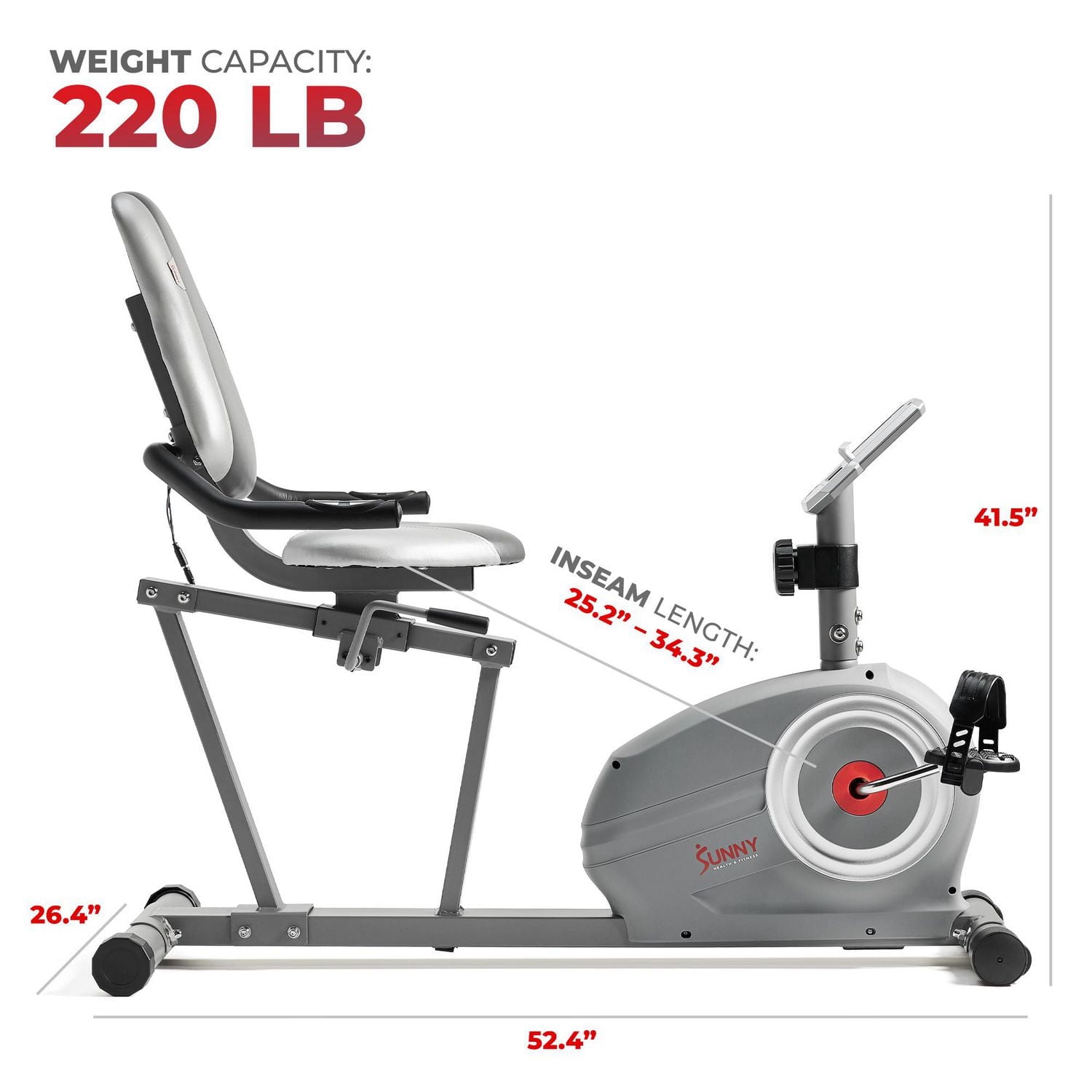 Sunny Health & Fitness Essentials Series Vélo couché magnétique intelligent avec connectivité Bluetooth améliorée Exclusive SunnyFit® App - SF-RB422003