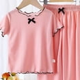 thumbnail image 4 of KPOPLK 2 Piece Outfits for Toddler Girls Solid Color Bow Short Sleeve Top and Matching Pants Soft Casual Clothes for Kids 6 Months to 12 Years Size 9-10 Years,Pink, 4 of 4