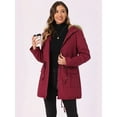 thumbnail image 2 of Unique Bargains Women Windproof Winter Parka Puffer Coat with Faux Fur Hood 2XL Dark Red, 2 of 6