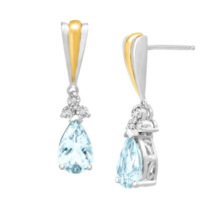 Duet 2 1/5 ct Aquamarine Drop Earrings with Diamonds in Sterling Silver & 14kt Gold