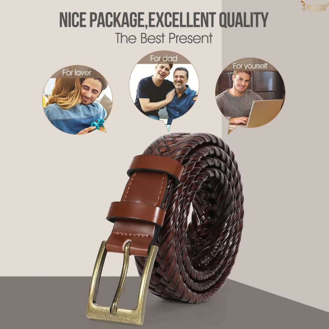 JASGOOD Men's Braided Cowhide Leather Belt photo 4