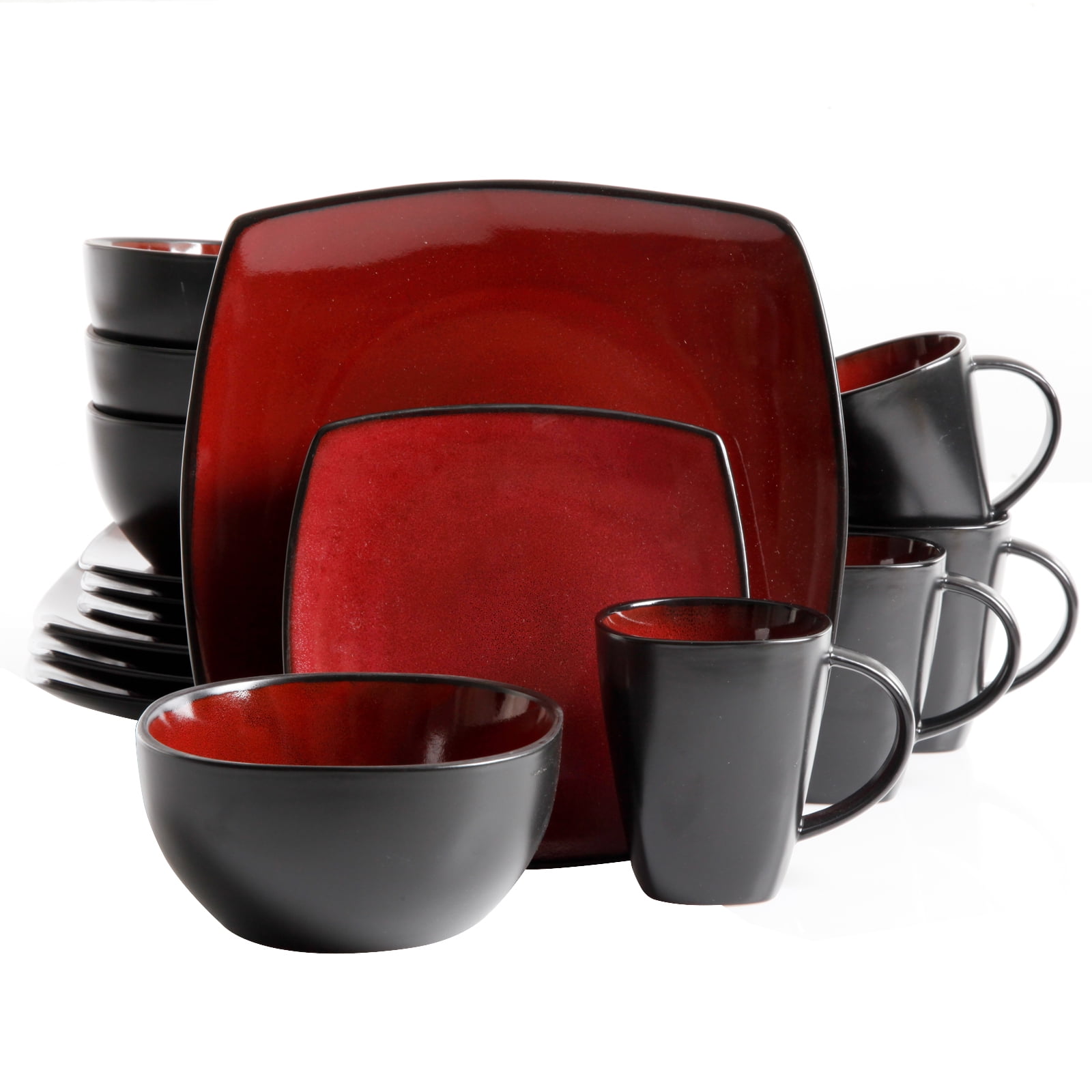 Gibson Essential Home Monaco Red Dinnerware in Red, Set of 16