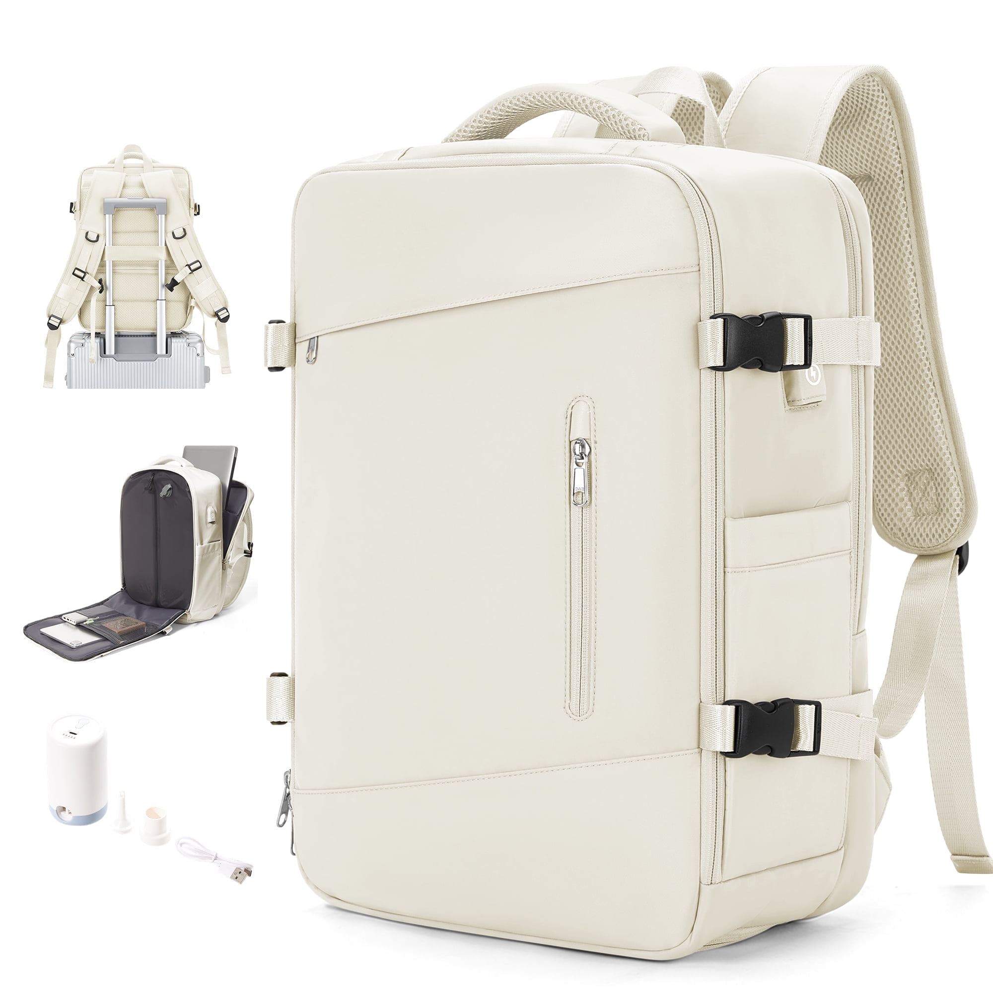Vacpack Backpack with Vacuum Seal Travel Backpack Men, Vacuum Compression Backpack with Portable Air Pump, Vacuum Seal Carry on Backpack for Airplanes Women Laptop Airback Vac Pack Daypack Beige