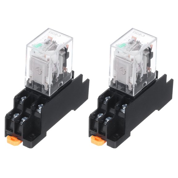 2Pcs DC24V Electromagnetic Power Relay 8-Pin AC/DC DPDT 2NO 2NC Relay Coil with Socket Base with LED Indicator