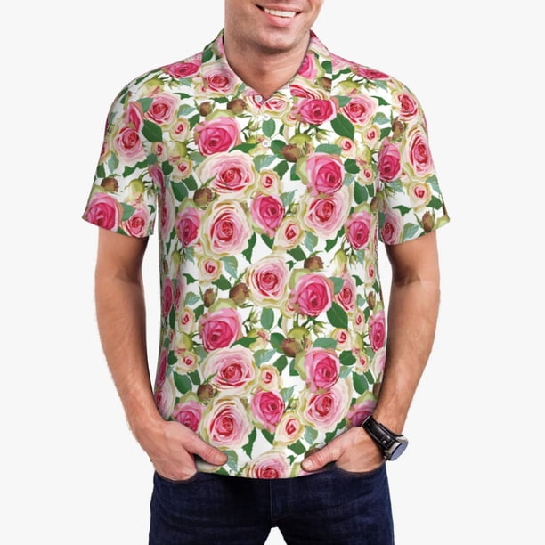 Balery Rose Flowers Camisa Polo de Hombre con Estampado, de Manga Corta y Tejido Medio, Camisa Tipo Golf Polo-X-Large