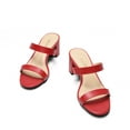 thumbnail image 4 of BURUDANI Women's Chunky Heel Sandals Two Strap Open Toe Low Block Dress Pumps Shoes RED/PU Size 11, 4 of 9